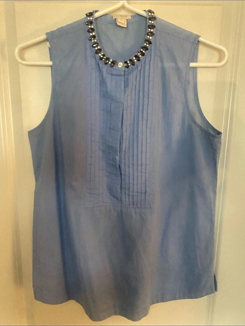 J.Crew Tilda Rhinestone Collar Sleeveless Blouse Blue Size 2